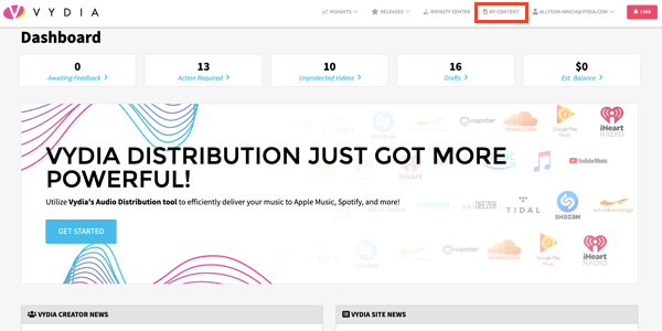 Vydia Audio Distribution Step 1